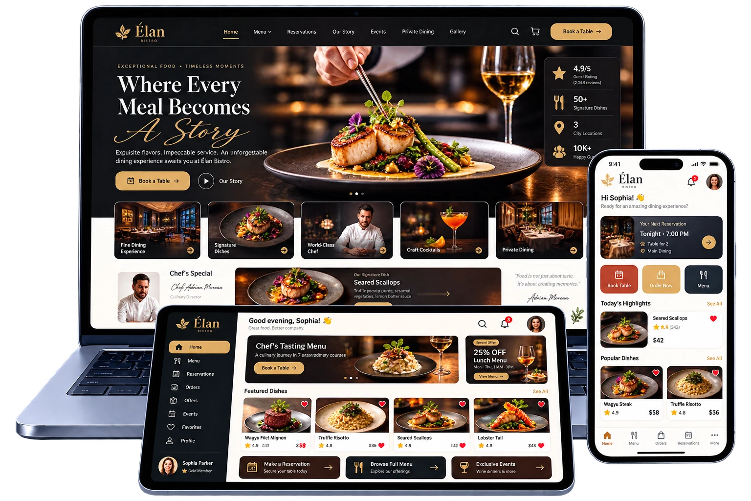 Elan Fine Dining Restaurant Website