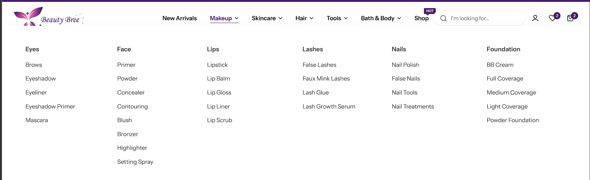 Beauty Bree Mega Menu